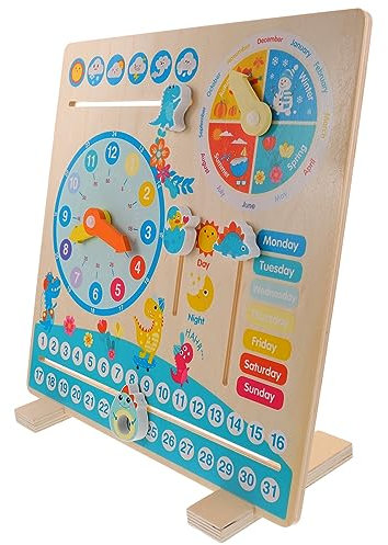 BESTonZON Kids Wooden Clock Lernspielzeug Für Junge Mädchen Interaktive Holz-Uhr Wettererkennung Für Vorschulkinder