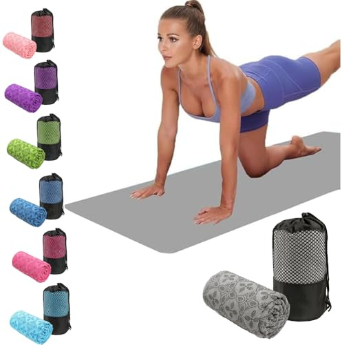 Oaygat Yogahandduk svettabsorberande halkfri yoga handduk snabbtorkande yogamatta varm matta tyg andningsbar yogamatta handduk med nät bärväska för bikram, pilates, gym träning
