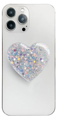AOWVUTS Supports de Téléphone Support Coeur à Paillettes Compatible Poignée Grip Extensibles Base Rétractable et Créatif Airbag Support pour Smartphones et Tablettes (Bleu)