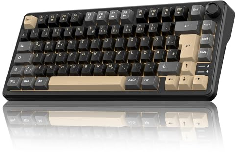 RedThunder K75 75% Kabellose Mechanische Gaming Tastatur mit Knopf, QWERTZ 82 Tasten, Weiche Gasket, BT/USB-C/2,4GHz, Software, Hot-swap, Taktiler Linear-Schalter, RGB, Abriebfeste PBT-Tastenkappen.