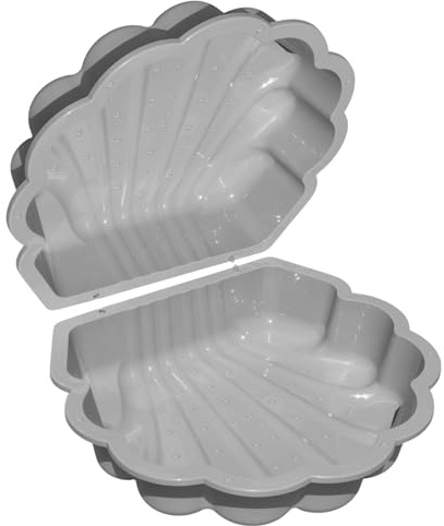 Lot de 2 bacs à sable en forme de coquillage en plastique avec couvercle (gris avec étoiles de mer)