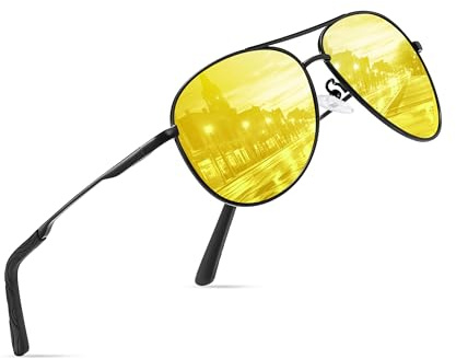 wearPro Pilot Night Driving Glasses-Anti Glare glasses for Men-Women-Polarised-Metal-Unisex-Sports-UltraLight-Vintage-Classic-UV400-Yellow Lens Night Vision For Driving,Fishing,Running-Black