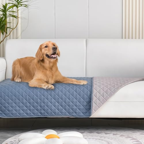 PRITOK Manta impermeable para perros: alfombra de tela para perros, manta suave para mascotas, protección para sofá y cama, alfombrilla lavable para perros grandes y pequeños (100 x 130 cm, gris)
