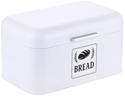 Relaxdays Panera, Caja para Pan con Tapa y asa, HBT: 16,5 x 30 x 19 cm, para Guardar Pan, panera Retro, Metal, Blanca