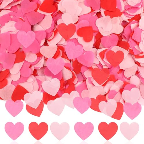8000 Stück Herz Konfetti, 2.5cm Konfetti Hochzeit Herzen Groß, 80g Seidenpapier Confetti Streudeko, Romantisch Papier Confetti für Hochzeit Geburtstag Valentinstag Jahrestag Tischdeko (Rot)