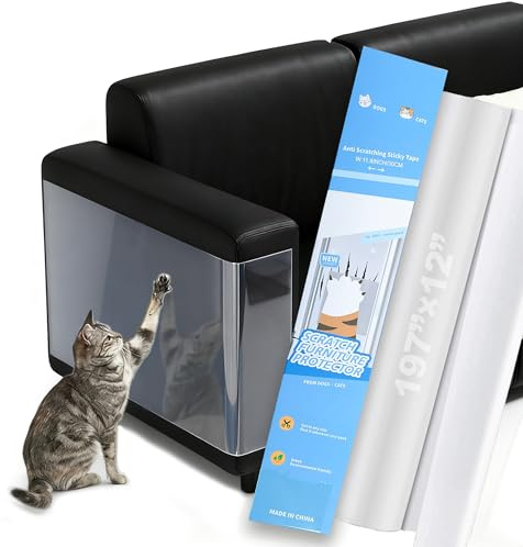 197x12 Self-Adhesive Cat Scratch Protector Tape, Anti-Claw Couch Furniture Guard for Sofa Beds Doors Tables Walls, Clear Pet Scratch Deterrent