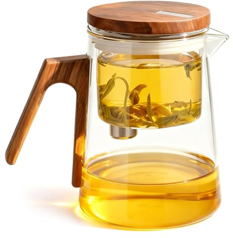 Tekanna glas med sil, 700 ml tebryggare för löst te med magnet suglock, glas teapot, trycktekanna, teälskare gåvor, hög borosilikatglas, tebryggare för hem och kontor