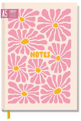 Taccuino A5 con linee Pink Flowers di Trendstuff by Häfft - 124 pagine, 62 fogli - ideale come diario, libro delle idee, quaderno