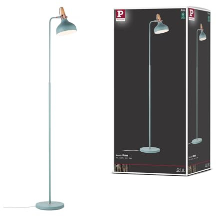 Paulmann 79654 Luminaria de pie Neordic Juna máx. 1x20 W, luminaria de pie para lámparas E14, lámpara de pie verde satinado/cobre/madera, bañador 230 V sin fuente de luz