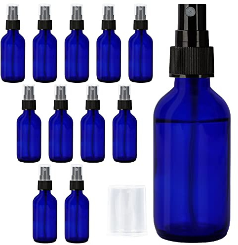 BELLE VOUS 12 Pack Glass Blue Spray Bottles - 60ml / 20oz - Empty Fine Mist Bottle Sprayer - Refillable Cobalt Bottles for Essential Oils, Cleaning, Travel, Aromatherapy, Pets & Perfume