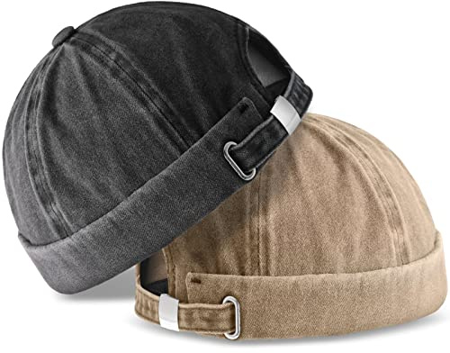 SATINIOR 2 Pieces Brimless Hats for Men Adjustable Docker Casual No Brim Hat Visor-Less Flip Sailor Skullcap, Multicolor, M