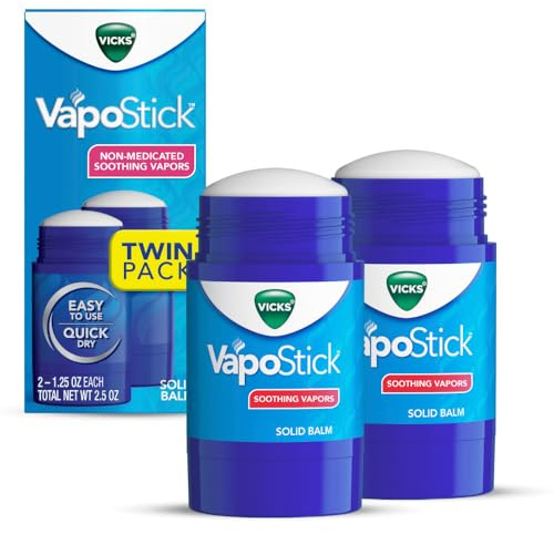 Vicks VapoStick, Solid Balm, No Mess, Soothing Non-Medicated Vicks Vapors, Easy-To-Use No-Touch Applicator, Quick Dry, Lightweight Skin Feel, 1.25oz x 2