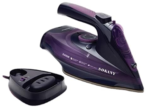 SOKANY AJ2085 Ferro da Stiro a Vapore Senza Filo Cordless Steam Iron, Riscaldamento Rapido, Piastra in Ceramica, Tutti i Tessuti, 2400 W, Cordless Lightweight Steam Dry Spray