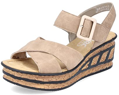Rieker Damen Plateausandalen 68163, Frauen Sandalen,Strandschuhe,Plateausandaletten,Dicke,Sohle,bequem,Sommerschuhe,offene,beige (62),37 EU / 4 UK