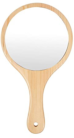 YCHMIR Travel Mirror Hand Mirror for Women Solid Wood Frame Round 6.6 x 12 inch