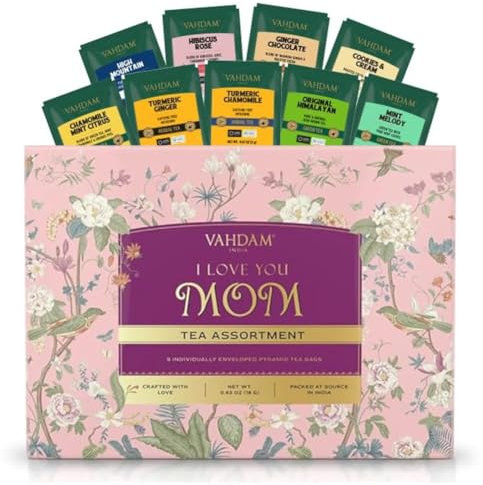 VAHDAM Limited Edition - Gifts for Mom | Assorted Tea Gift Set - 9 Tea Variety Pack | Long Leaf Pyramid Tea Bags | Mom Gift from Daughter & Son
