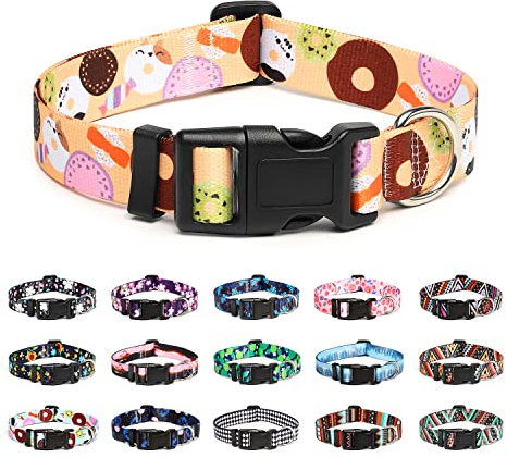 Mercano Collar para Perros Ajustable y Resistente - Patrones de Diseño Especial, Cómodo Nylon Suave para Perros Pequeños Medianos Grandes (M, Galleta Beige)