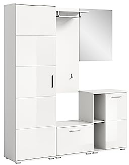 xonox.home X98A9G05 Garderobenkombination 165x191x37 cm in weiß Nachbildung und weiß Hochglanz