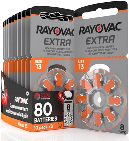 80 Pilas para audífonos Rayovac Extra tamaño 13. - 10 blísteres de 8 Pilas