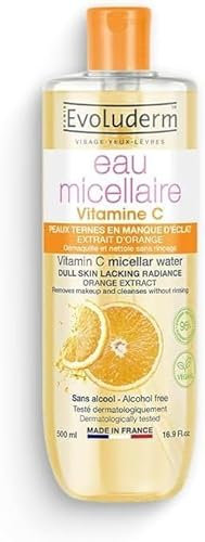 EVOLUDERM – Eau Micellaire Démaquillante Vitamine C - 250 ml - 96% d’Origine Naturelle - Végan - Fabrication Française