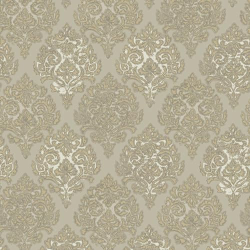 Galerie MT2022 Lustre Collection Metallic Brown Embossed Modern Damask Wallpaper Roll