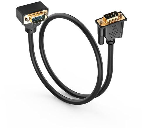 PNGKNYOCN Câble vga de 90 degrés, câble vidéo VGA mâle à tête droite Full HD 1080p vers le bas pour projecteur de moniteur d'ordinateur, etc. (0.5M)