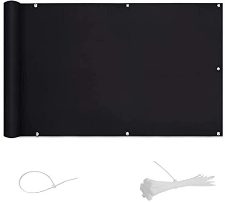 Schermo privacy per balcone 1x3,5 m Recinzione privacy a lamelle rinforzate resistente alle intemperie con occhielli, fascette in nylon e cavo per patio e recinzione, nero