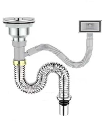RZGZKLSH Kitchen Sink Downpipe Fittings, Stainless Steel Sink Sink Set, Flexible Type Trap Tube, Kitchen Sewer Drain Pipe for Kitchen, Bathroom, Washroom
