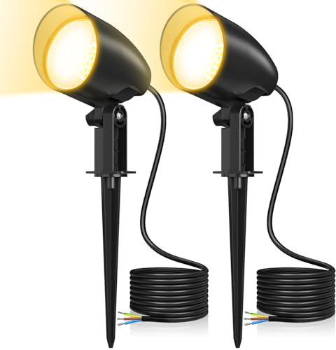 LINKE Faretto da Giardino 20W, 2000LM Bianco caldo 2700K, 85~265V CA, 2 Pack Faretti LED da Giardino con picchetto Impermeabile IP65 per Prato, Terrazzo, Cortile
