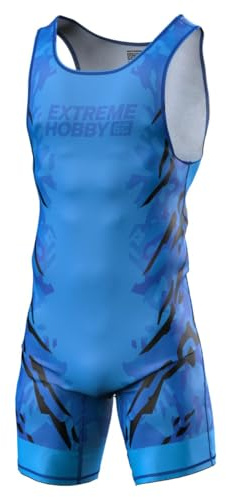 Extreme Hobby - Canottiera da Lotta da Uomo Black Panther – Body da Wrestling Professionale, Abbigliamento da Lotta, Singlet da Uomo, Colore: Blu, Taglia: M