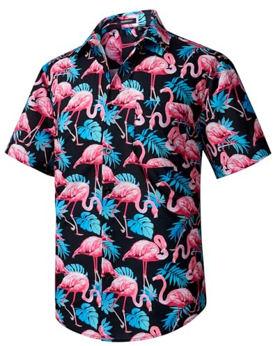 HISDERN Summer Hawaiian Shirts for Men Funky Aloha Party Hawaii Short Sleeve Shirt for Beach Pink XL