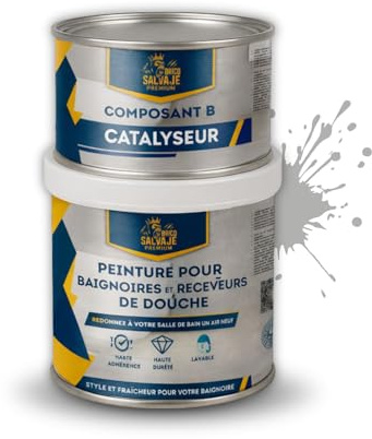 BRICOSALVAJE Pintura para Bañeras y Platos de Ducha de Poliuretano | 750 ml (600+150 ml) | Acabado Cerámico Brillo | Renovación sin Obras | Impermeable y Resistente (Piedra Serena)