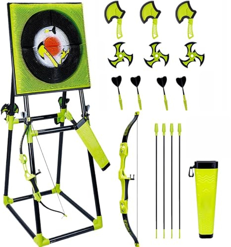 Ensemble de jeu de lancer de hache de luxe 4 en 1 pour adultes avec support pliable, ensemble d'activités sportives pour l'arrière-cour et l'intérieur et l'extérieur comprenant des haches, des fléch