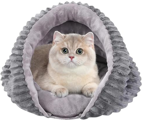 Cat Beds for Indoor Cats, Kitten Bed with Anti-Slip Bottom, Cat House with Removable Washable Cushion Pillow, Cat Cave Bed for Indoor Cats Kitten Small Dogs Grey 45x45x30cm