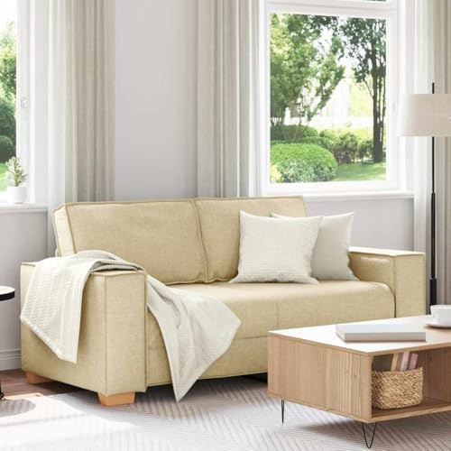KTHLBRH Canapé 2 places en tissu couleur crème, canapé lounge confortable et durable avec accoudoirs larges pour salon 140 cm