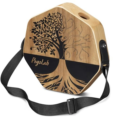 POGOLAB Three-tone Cajon, Portable Travel Drum Box with Adjustable Strap, Unique Appearance, Easy to Carry, for Home and Outdoor, Beautiful Percussion Instrument Gift (Brown)