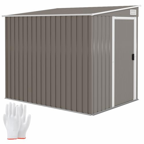 Outsunny Metall Gerätehaus 2,81m² 154x206,5x181 cm Geräteschuppen mit Pultdach Fundament Schiebetür wetterfest Gartenhaus Outdoor Garten Schuppen Schrank für Hinterhof Außenbereich Hellgrau