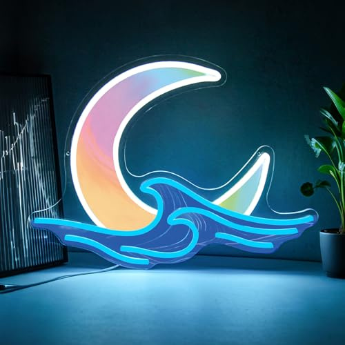 Sunrise Sunset Neon Sign LED Dimmable Moon over Sea Neon Light Moonrise Twilight Wave Wall Signs for Anime Moon Neon Light Sign for Bedroom Game Room Bar Home Decor