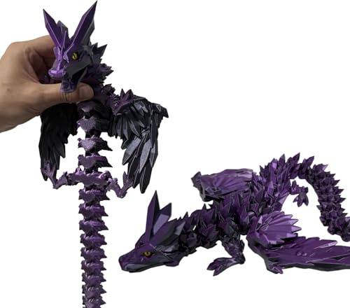 Zhaohyjianm Dragon 3D, grandes figurines de dragon, 60 cm, avec articulations mobiles et décoration en cristal, réaliste comme jouet de bureau et objet de collection (noir/violet)