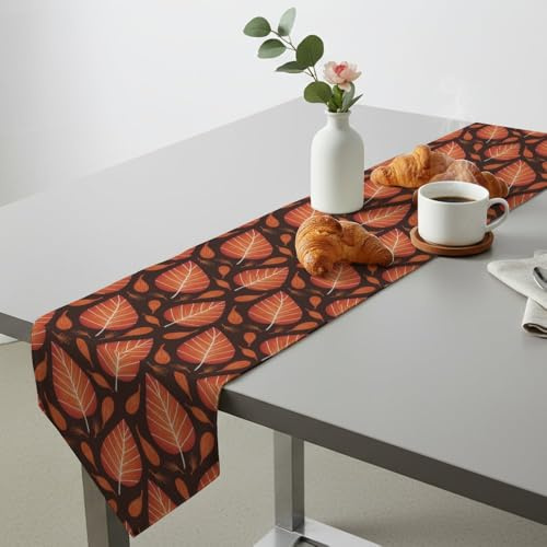 Red White Line Leaves Holiday Table Runners Table Turner for Dining Seasonal Runners Wildflower Party Decorations Spring Party for Home Kitchen Dining Holiday Decor 14 × 108 inch