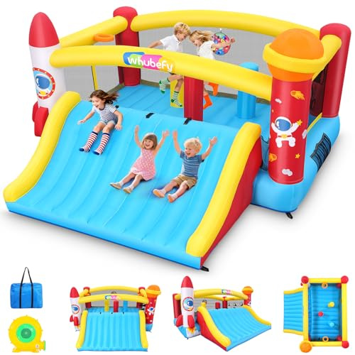 AKEYDIY Castillo hinchable mejorado para niños, 4,1 x 4,1 m, con tobogán más grande, área de salto inflable con área de salto para escalar, juego de baloncesto, material reforzado, para 3 – 5 niños