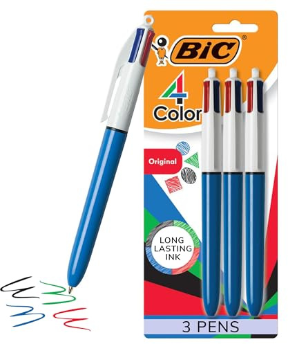 BIC 4-Color Original Retractable Ballpoint Pen with 1.0 mm Medium Point, 3-Count in Assorted Ink
