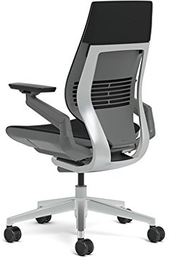 Steelcase Gesture Office Chair - Buzz2 Black Upholstered Wrapped Back Platinum Metallic Frame Medium Seat Merle Seat/Back/Arms (Dark/Light) Hard Floor Caster Wheels