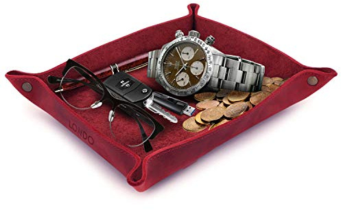 Londo Vassoio Organizer in Vera Pelle - Organizzatore - Pratico Contenitore per Portafogli, Orologi, Chiavi, Monete, Telefoni Cellulari e Attrezzature per Ufficio