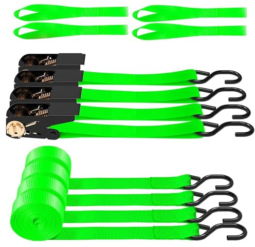 AWELCRAFT Ratchet Straps 4 Pack,1inx 15ft Tie Down Strap,1500lbs,Green
