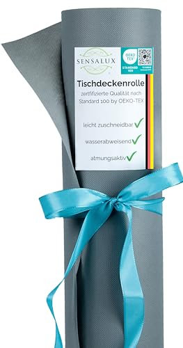 Sensalux Tischdeckenrolle, wasserabweisend, 80g/m², bis zu 45% Recyclat, Vlies-Tischwäsche, wiederverwendbar, 1,49m x 25m, Grau