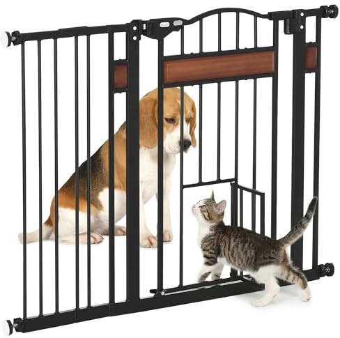 PawHut Barrera de Seguridad Extensible para Puertas y Escaleras Barrera para Perros Medianos con Altura Ajustable Cierre Automático y Sistema de Doble Bloqueo 93x76,2 cm Negro