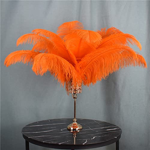 10 Stück orangefarbene Straußenfedern zum Basteln, Tischdekoration, DIY, Hochzeit, Party, Dekoration, Karneval, Zubehör, große Federdekoration, 30–35 cm, kleine Stange