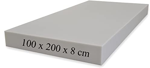 HOMEDI Schaumstoffplatten aus Polyurethan - Hohe Dichte D25kg (100x200x8cm) Grau - Polsterung, Sofas, Matratzen, Kissen, Füllmaterial, Watte, Wohnmobil, Schaumstoff