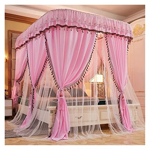 OKUOKA Zanzariera Letto a baldacchino con Tenda a Rete Quadrata Letto Matrimoniale Copertura di Protezione Contro Gli Insetti Quadrati Vacanza all'Aperto Casa in Viaggio (Color : Pink, Si